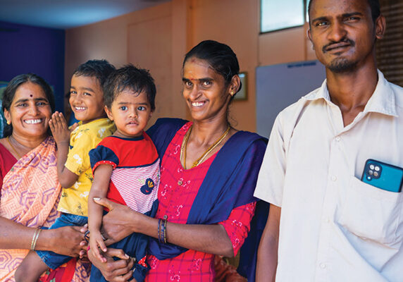 Selvi-Chennai-Transforming-CleftRGB_small As children, Selvi and her twin brother Kumaran (end, right) accessed community-based cleft care in rural Tamil Nadu, India. Selvi, now a doting mother, proudly works in her family’s business.