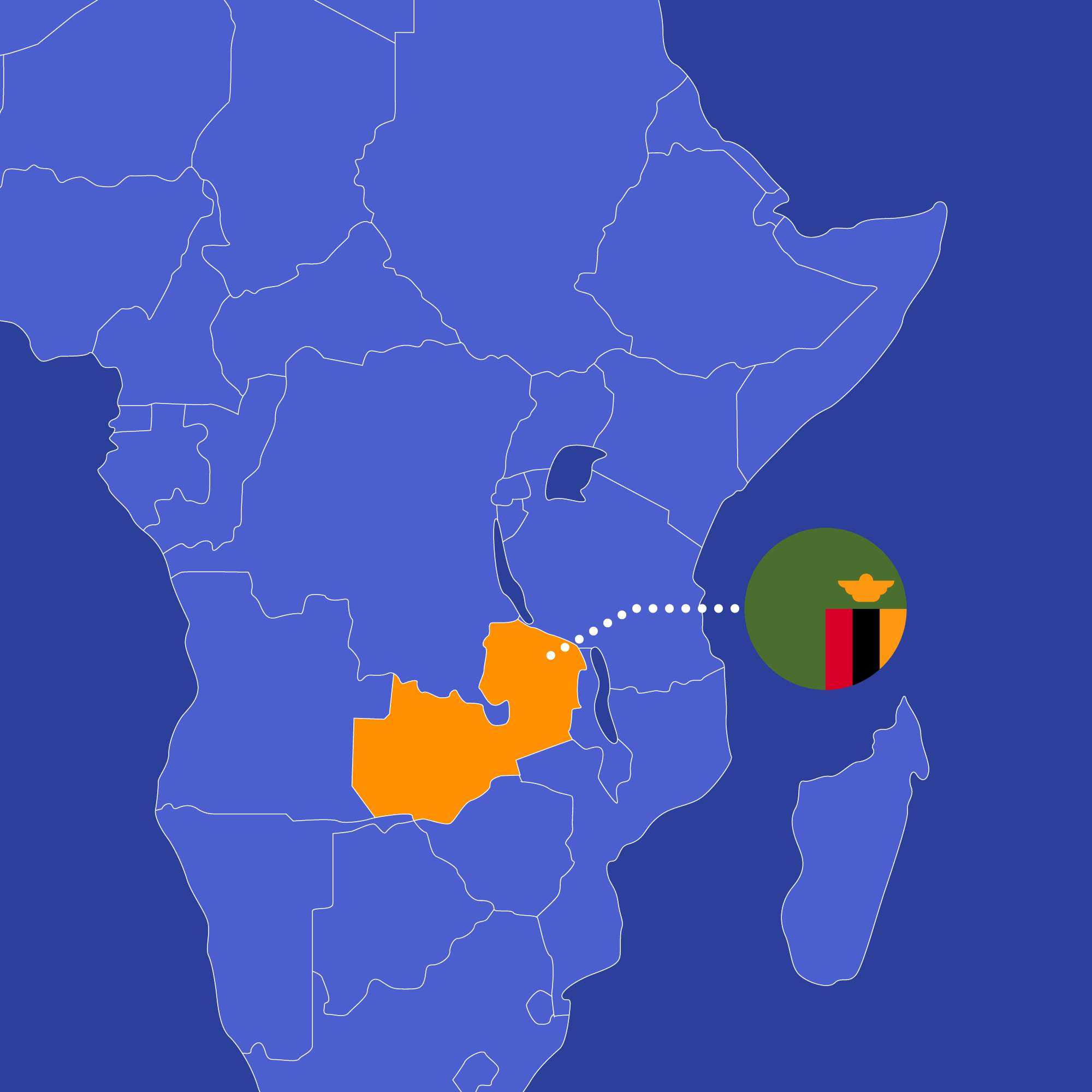Map showing where Zambia is in Africa